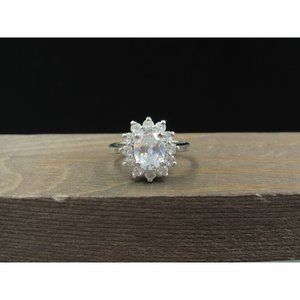 Size 6.5 Sterling Silver Chunky Cluster Clear CZ Band Ring Vintage Statement